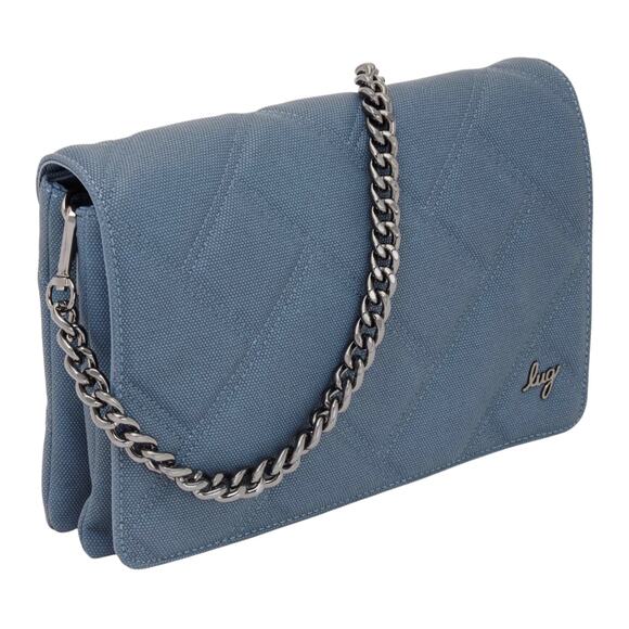 lug Handbags - Lug Huddle Matte Luxe Shoulder Bag Slate Blue Quilted Multipocket Faux Leather